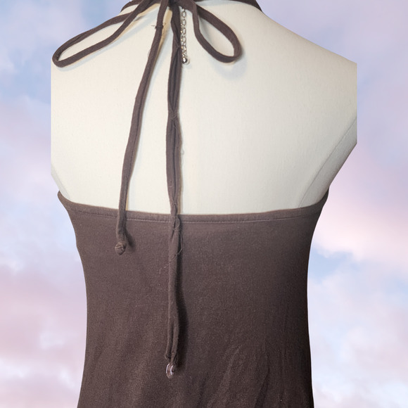 Vtg Y2k Moda Intl Brown Beach Cover Up Preppy Halter Mini Short Dress Top Sz M - Picture 5 of 6